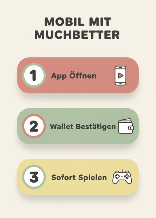 Mobil mit Muchbetter einzahlen: App öffnen, Wallet bestätigen und sofort spielen in drei Schritten.